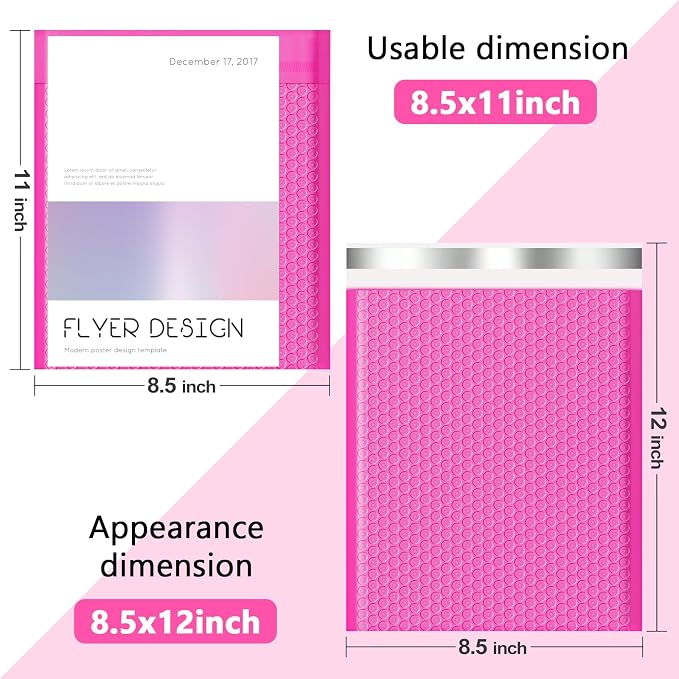 Bubble Mailers 25 Pack 8.5x12inch Rose Poly Mailers Self-Seal Padded Envelopes Waterproof Bubble Opaque Padded Mailers Shipping Bags for Businesses to Pack and Mail Jewelry Cosmetics