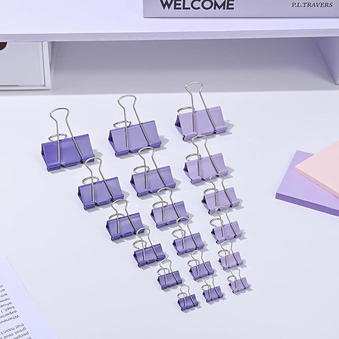 Temiary Binder Clips, Small Metal Binder Paper Clip Purple 0.75 Inch, 40 P | Colored Binding Paperwork Clamp Bulk for Office, Home, School