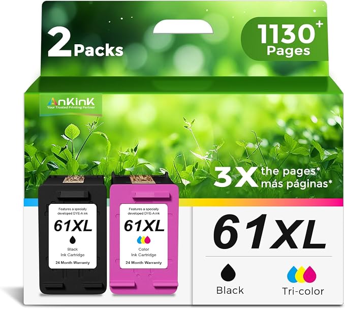 Ankink 61XL Ink Cartridge Replacement for HP 61 XL(Black Color Combo Pack) | Compatible HP61 HP61XL for 4500 5530 4630 2540 4502 2542 4635 5535 4501 3050 2541 3510 2514 3512 1000 1010 1510 Printers