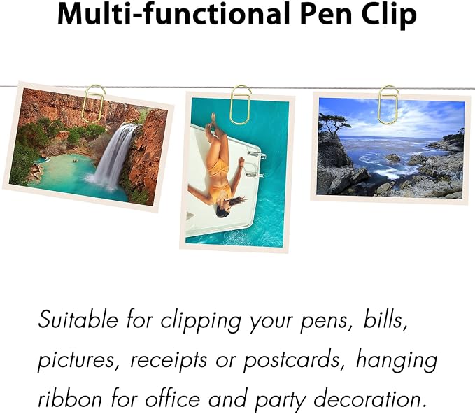 Wisdompro 12 Pack Paper Clip Pen Holder for Notebook, Journal, Gold | Stainless Steel, Large Paperclip Pencil Holder for Travelers Planner, Book, Binder, Clipboard, Bible, Fits Most Pen Sizes