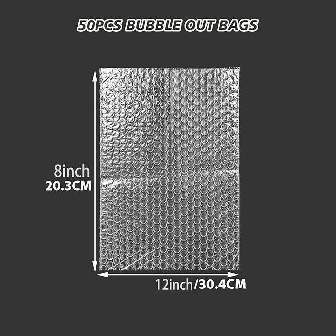 50Pcs Bubble Pouche Wrap, 8”x12” Bubble Bags for Shopping, Double Wall Bubble Cushioning Wrap Bags for Mailing Packing, Moving and Storage Fragile China Dishes Electronic Item