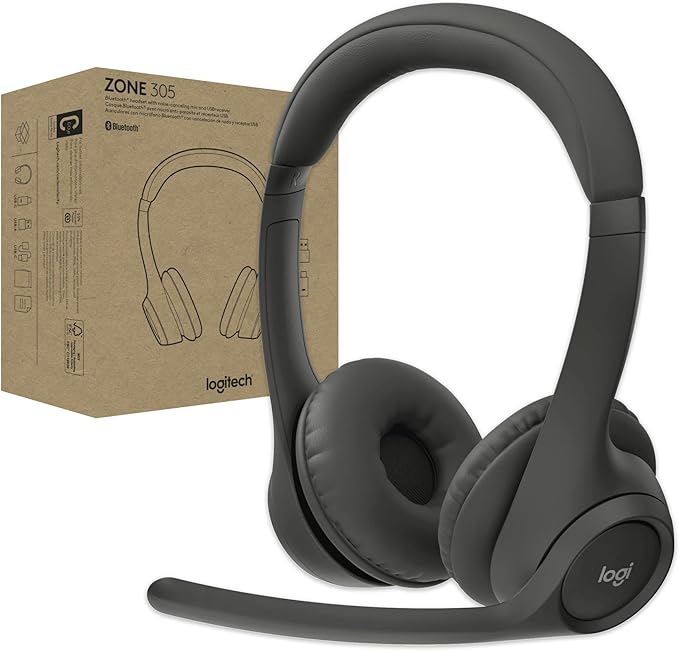 Logitech Zone 305 for Business, Wireless Bluetooth Headset with Microphone, Native Bluetooth, for Microsoft Teams, Compatible with Windows, Mac, Chrome, Linux, iOS, iPadOS, Android