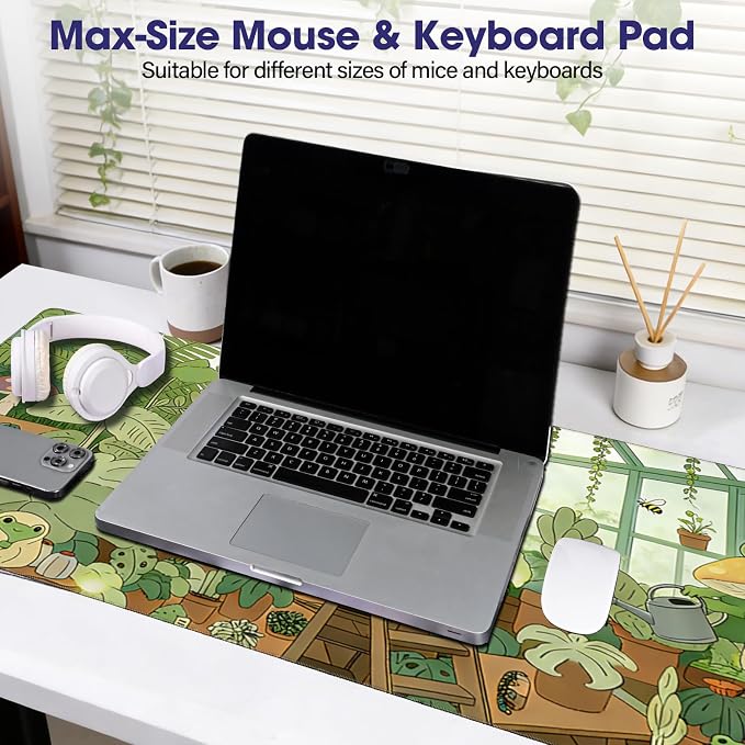 Large Extended Mouse Pad with Stitched Edges 35.4"x15.7" - Waterproof Desk Mat, Non-Slip Rubber Base for All-Desk Coverage, Perfect for Gaming Office Home, Frog04