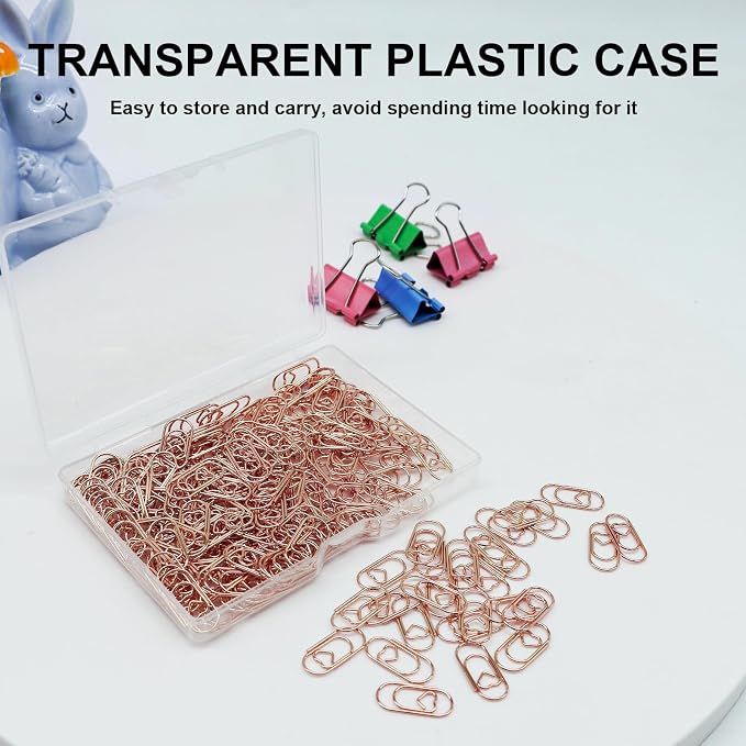Small Pink Gold Paper Clips 200 Pcs Stainless Steel Paperclips | Love Heart Shaped Paperclips for Paperwork Office School Desk Organizers Wedding Invitations DIY Crafts Scrapbooking