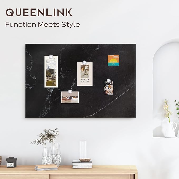 Decorative Magnetic Board for Wall, 24''x18'' Dry Erase Board, Black Marble | Magnet Board, Display Board, Wall Mounted, for Home, Office, Kitchen, 2 Markers, 6 Magnets