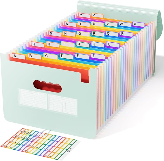 ABC life 26-Pocket Accordion File Organizer, Expanding File Folder | Letter/A4 Size, Plastic Monthly Bill & Tax Receipt Holder with A-Z Tabs for Home, Office, Classroom - Sage Green
