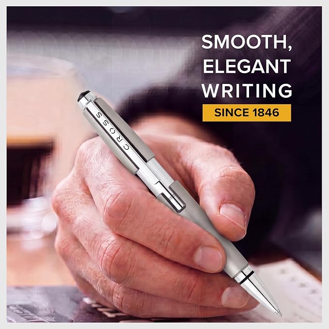 Cross Edge Sonic Titanium Gel Rollerball Pen, Medium Point, Black Ink | Elegant Accessory for Smooth Writing, Capless Slide-Open and Snap-Shut Design, Ergonomic Shape, Comfortable Grip, Gift-Ready