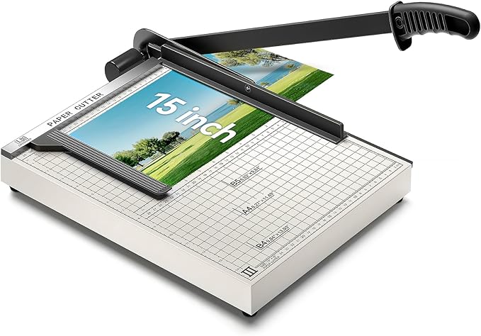 15 inch Guillotine Paper Cutter, LOTHANEK Heavy Duty Metal Base Cutting Machine B4 Paper Trimmer with Guide Ruler, Cutting 15 Sheets for Commercial Home Office