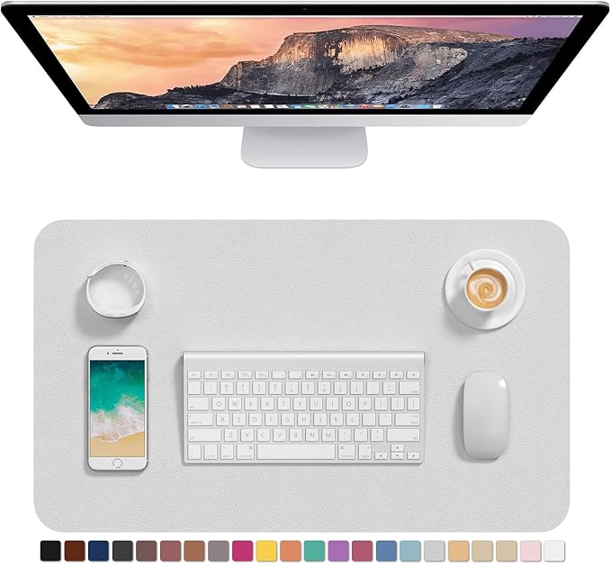 Hsurbtra Desk Pad, 23.6" x 13.8" PU Leather Desk Mat, M Extended Mouse Pad, Waterproof Desktop Blotter Protector, Non-Slip Ultra Thin Small Laptop Keyboard Writing Mat for Office Home, Gray
