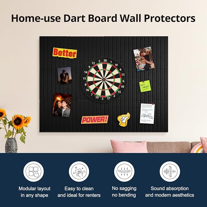 Felt Bulletin Board 48"×36" Cork Board with 60 Adhesive Tabs Black | 12 Pack Cork Boards for Office, Pin Boards For Walls, Use in Bedroom Home Classroom Decor