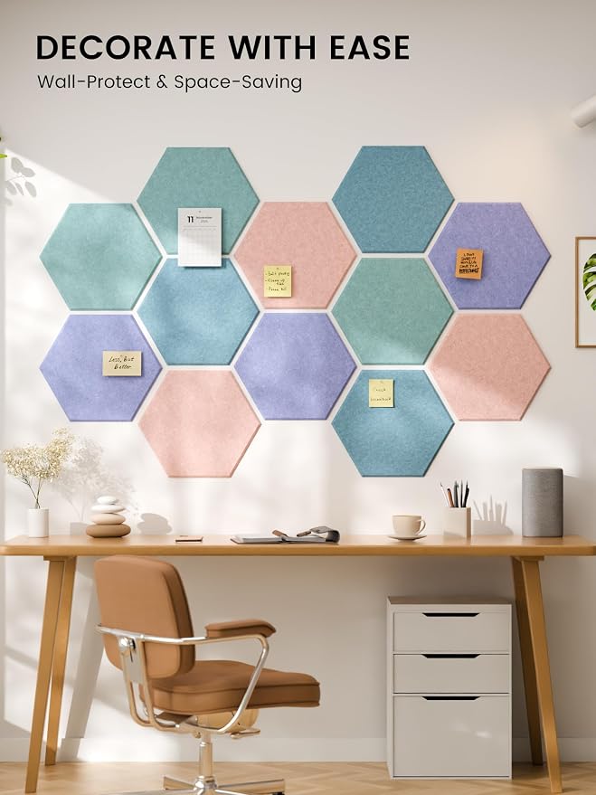 Fluxynara Extra Large 12-Pack Felt Bulletin Board Tiles, Coastal Haze | Cork Board Alternative with 90 Adhesive Tabs for Notes, Photos and Reminders in Home Offices, Dorm and Classrooms