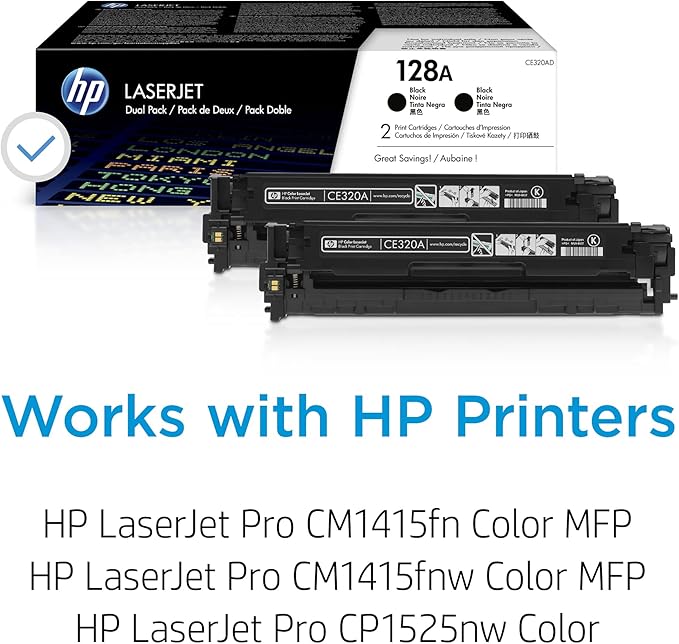 HP Original 128A Black Toner Cartridges (2-Pack) | Works LaserJet Pro CM1415 Color, CP1525 Color Series | CE320AD