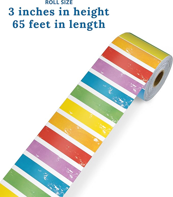 Carson Dellosa All are Welcome 65Ft of Striped Rainbow Bulletin Board Borders, 1 Roll of Colorful Trim for Rolling Whiteboard, Cork and Posterboard, Party Decorations, and Classroom Decor