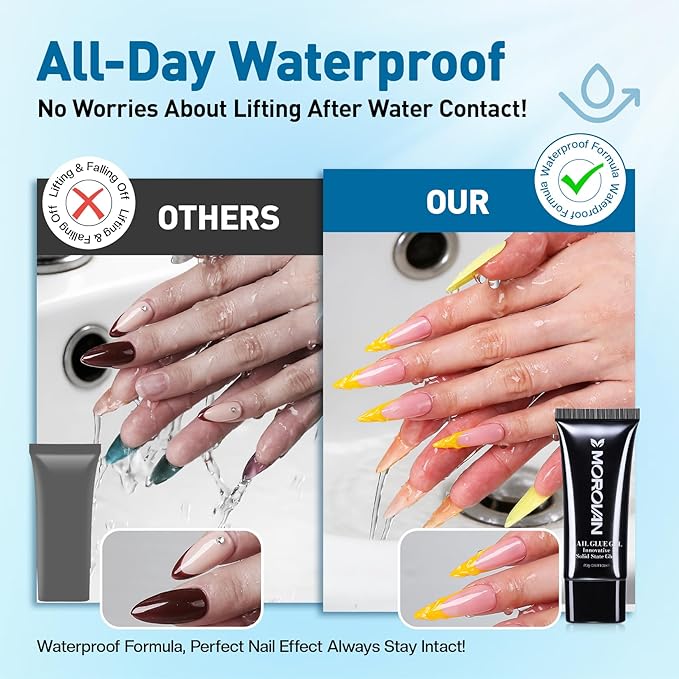 Morovan Solid Nail Glue Gel: Strong Solid Nail Glue Gel for Acrylic Fake Nails Tips Extension Press On Nails Long-Lasting Strong Adhesion Lamp Curing Needed