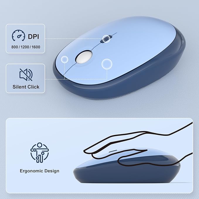 MOFII Wireless Keyboard and Mouse Combo, Full Size 2.4G Retro Round Computer Keyboard and Mouse Set, Plug and Play, for Windows, Computer, Desktop, PC, Notebook - (Sea Blue Gradient)