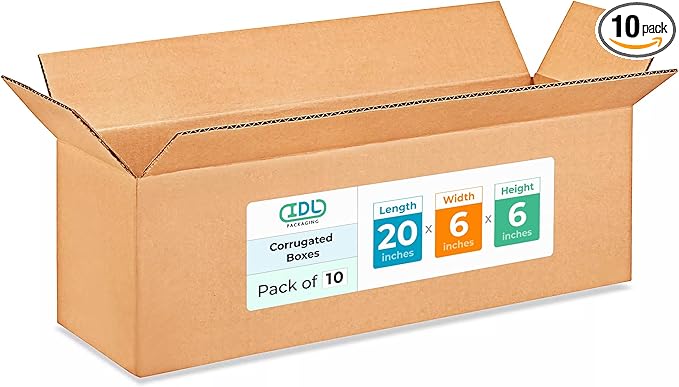 Long Shipping & Moving Boxes 20x6x6 inches (10-Pack) - Extra Strength 200 lb vs Regular - USA-Made Corrugated Strong Boxes for Packaging Moving - Cardboard Packing Box for Moving by IDL Packaging