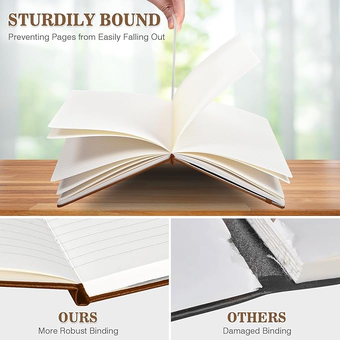 OMEYA 8 Pack Lined Journal Notebooks for Work, 100gsm Thick Paper, 5.7"x 8.3", College Ruled A5 Notebook Bulk, Leather Journal for Writing, Hardcover Notebooks for School, Office, Journal for Women