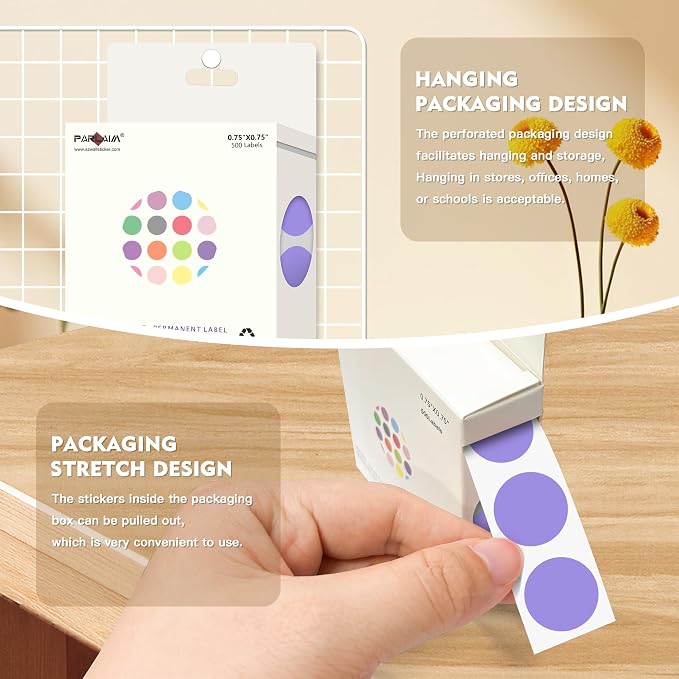 PARLAIM 3/4 Inch Color Coding Label Stickers,500PCS Circle Inventory Sticky Dots Sticker in Dispenser Box,Purple Adhesive Round Dot Labels for Office Home(Purple)
