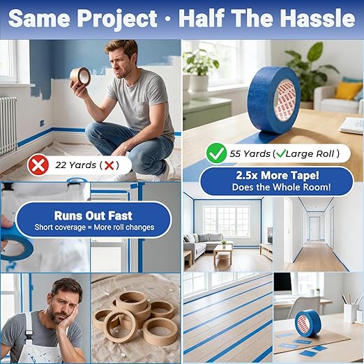 SWRT Blue Painters Tape 1 Inch Wide, 4 Rolls x 55 Yards (220 Yards Total) – Clean Removal Painters Tape for Sharp Paint Lines, Multi-Surface Masking Tape for Walls, Trim & Home Painting Projects
