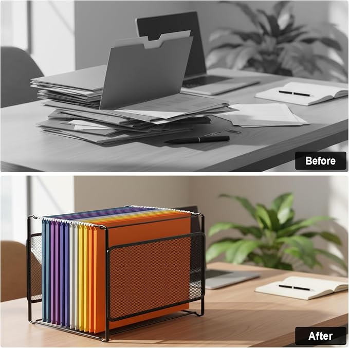 Comix 2 Packs Mesh Hanging File Folder Organizer for Home Office, Black | Letter Size Hanging File Box, Smooth Rails, Space-Saving File Holder