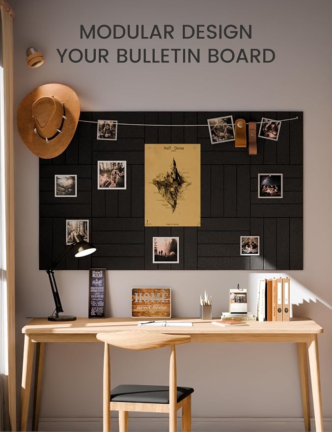 Fluxynara Felt Bulletin Board & Cork Board Alternative, Black | 36" x 24" Pin board, Removable Adhesive Tabs, Easy Install Without Wall Damage, For Home Office Decor