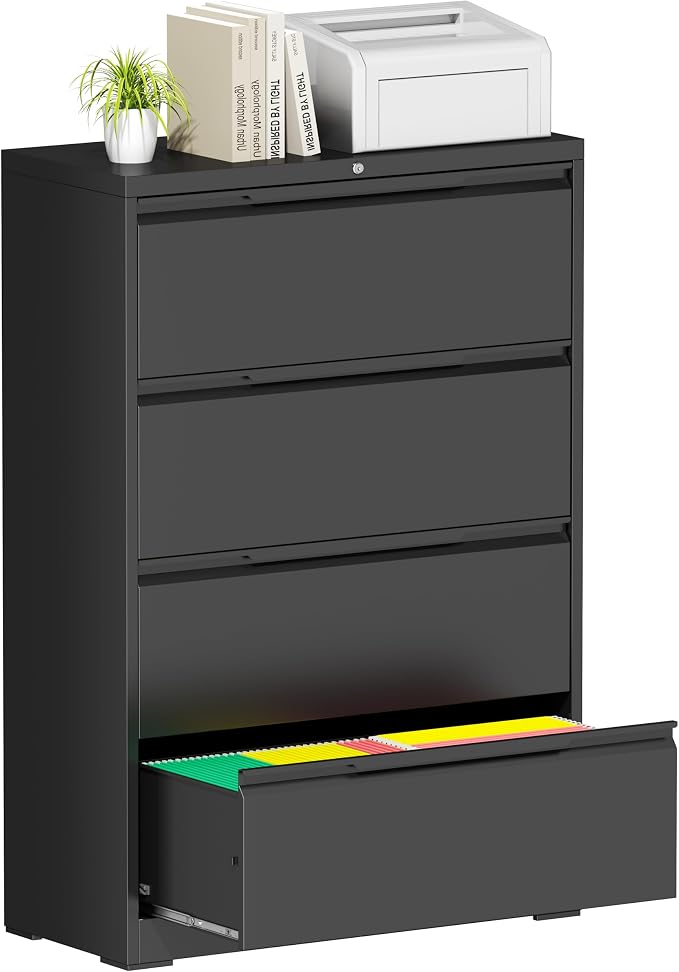 Bestoo 4 Drawer File Cabinet, Metal Lateral Filing Cabinet with Lock | Lockable Drawers, Large Storage Capacity, Heavy Duty Build, Smooth & Quiet Slides, Suitable for Letter/Legal/F4/A4 Size