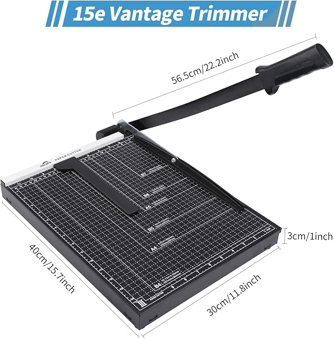 ISDIR 15" Guillotine Paper Cutter with Dual Pressure Bars, 15 Sheet Capacity, Magnetic Guide, Blade Lock, Heavy Duty Metal Base, for Cardstock, Crafts, DIY, Photos & Office