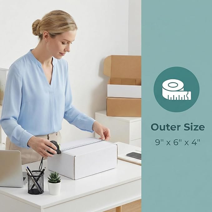 WIFTREY 9X6X4 Shipping Box White Set of 25, 9 x 6 x 4 Corrugated Cardboard Box for Packaging Small Business, Literature Mailer