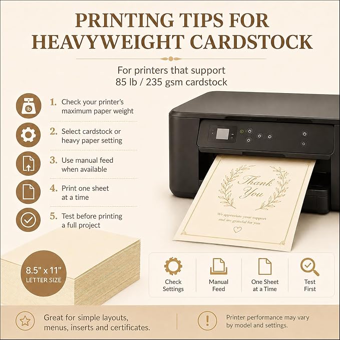 Cream Cardstock Paper 8.5 x 11, 85Lb Heavyweight Card Stock Cream | Cardstock Printer Paper 8.5 x 11, 30 Sheets, Smooth Matte Finish. Ivory Cardstock for Invitations, Crafts and Card Making.