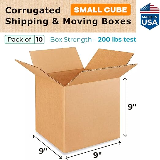 Small Cube Moving & Shipping Boxes 9x9x9 inches (10-Pack) - Extra Strength 200 lb vs Regular - Corrugated Strong Cardboard Boxes - Packing Box for Moving - Small Packing Box by IDL Packaging | Extra Strength 200 lb vs Regular - Corrugated Strong Cardbo...