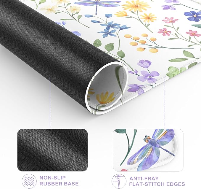 Mouse Pad with Stitched Edge, Multiple Patterns Computer Mouse Pads with Non-Slip Rubber Base, Washable Cloth Mousepad, for Gaming, Laptop, PC (Dragonfly Meadow)