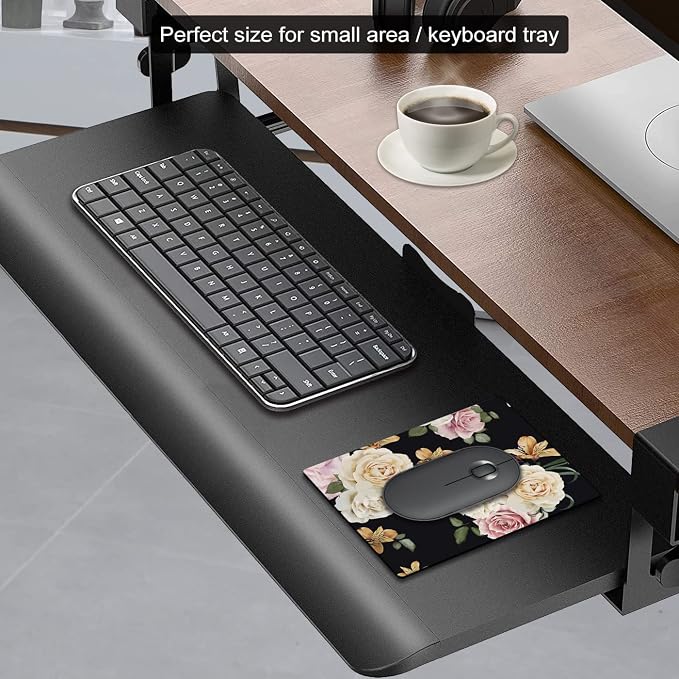Small Mouse Pad Cute, Mini Mouse Pads for Wireless Mouse and Laptop, Travel Mousepads with Design - Floral on Black Background, Portable Mousepad 5.5 x 7 In, Pretty Desk Accessories for Women
