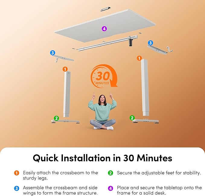 FEZIBO Standing Desk, 55×28 Inches Electric Height Adjustable, Sit Stand Up, Computer Office Desk with Splice Board, While Frame/While TOP