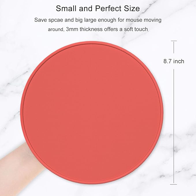 Hsurbtra Mouse Pad, Premium-Textured Small Round Mousepad 8.7 x 8.7 Inch Bright Red, Stitched Edge Anti-Slip Waterproof Rubber Pretty Cute Computer Mat for Office Home Gaming Laptop Men Women Kids