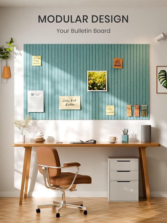 Bumusty 48"x 36" Large Felt Bulletin Board Tiles, Aqua Blue | 12-Pack Cork Board Alternative, Wall Decor, 30 Pushpins, 60 Adhesive Tabs, Vision Board, Office, Classroom, Home, Dorm