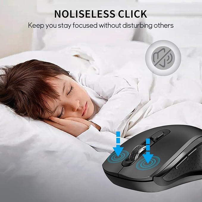 Wireless Mouse with Side Buttons for Laptop, PC, Chromebook, Mac, MacBook, Silent Mouse with USB Nano Receiver, 1000/1600/2400 DPI, Anti Slip Roller, 6-Button Ergonomic design No Light Design- Black