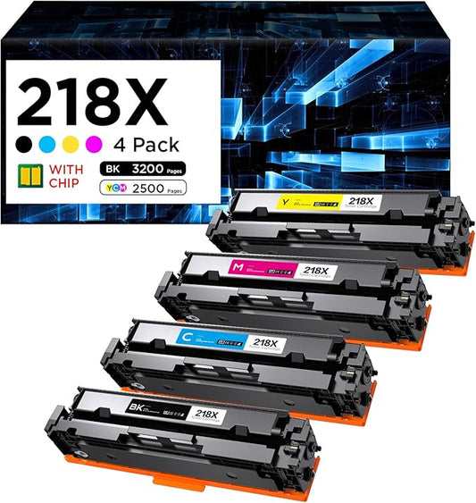 218X Toner Cartridges 4 Pack (with Chip) Compatible Replacement for HP 218X 218A for Color Laserjet Pro MFP 3301cdw 3301sdw Pro 3201dw Series Printer W2180X (Black, Cyan, Magenta, Yellow)