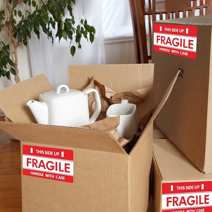Hybsk This Side Up Fragile Stickers 3x5 inch Handle with Care Shipping and Packing Warning Adhesive Label 100 Per Roll (3x5 inch)