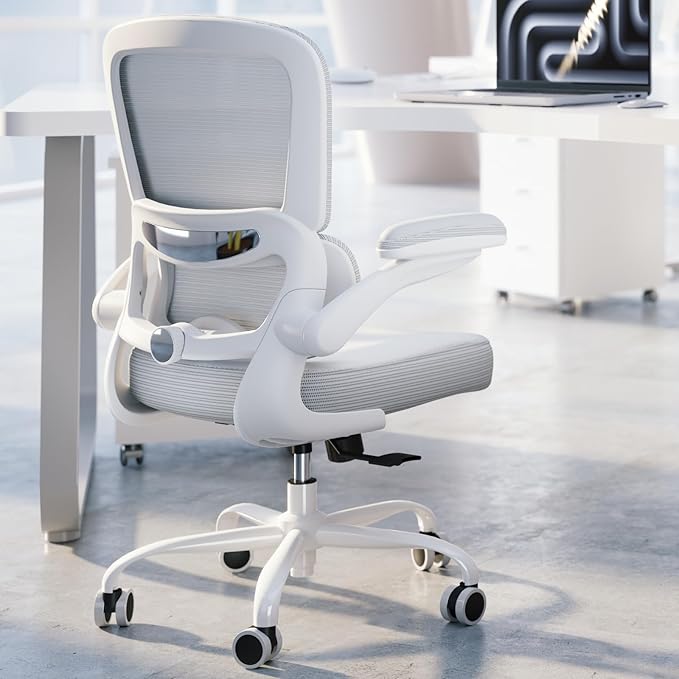 TRALT Ergonomic Office Chair Desk Chair with Adjustable Lumbar Support | Desk Chair Comfy with Flip-up Armrests Ergonomic Chair - Mesh Computer Chairs for Adults, 330lbs, PU Leather (White, 1)