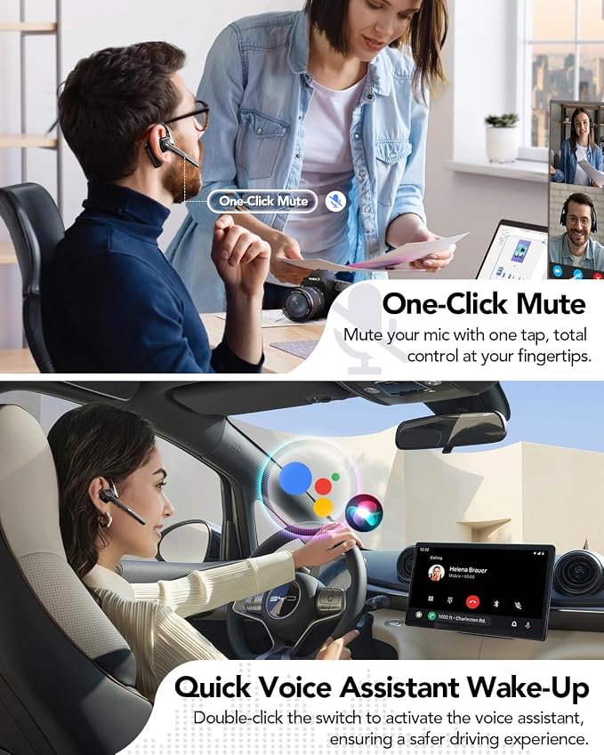 Bluetooth 6.0 Open-Ear Headset with Noise-Canceling Microphone | 96-Hour Talk Time, 950mAh Charging Case and Mute Button for Truckers, Work, iOS, Android and Laptops