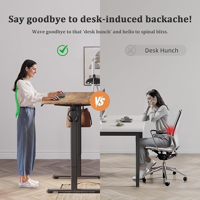 Claiks Electric Height Adjustable Standing Desk, 55x24 Inch, Rustic Brown | Smooth Height Adjustment, 3 Memory Presets, Cable management hub & hook, Stable Steel Frame, 156 lbs Capacity, Easy Assembly