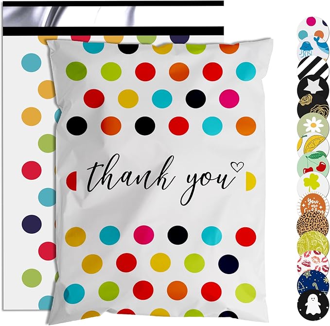 Thank You Poly Mailer 10x13 Inch 100 Pcs, Waterproof and Tear-Resistant Shipping Bags for Clothing, Cute Mailing Bags with Self-Seal, Polka Dots Printed Packaging Bags for Small Business