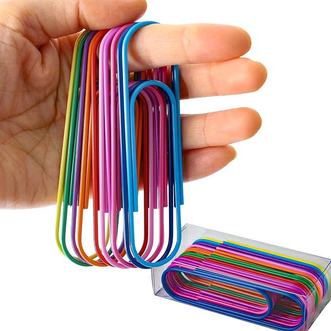 4" Inch Large Size Paper Clips, 20 Pcs Jumbo Paper Clips - Timenu Smooth Multicolored Mega Colored Holder for Office School Document Organizing