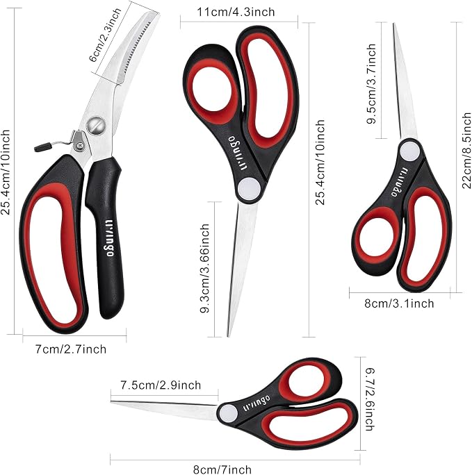 LIVINGO 4-Pack Multipurpose Shears, Heavy Duty Scissors for Home & Office | Kitchen Cooking Sewing Fabric Cutting Poultry Food Paper Craft Office Household School Multi Pack Utility Shears