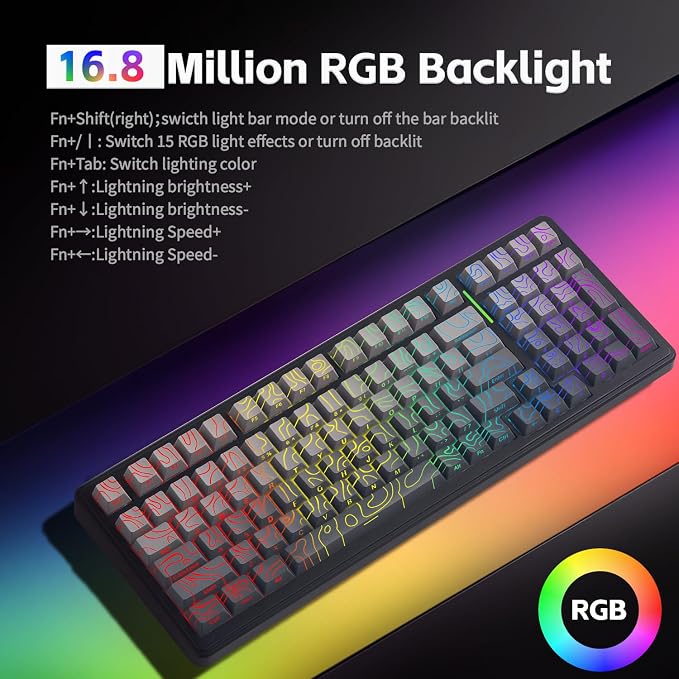 Aula F99 Keyboard Gaming,Wireless Mechanical Keyboards Creamy Sound | Computer Bluetooth Keyboard Full Size Hot Swappable RGB Backlit w/8000mAh Battery,Gradient Grey Tri-Mode BT/2.4GHz/USB