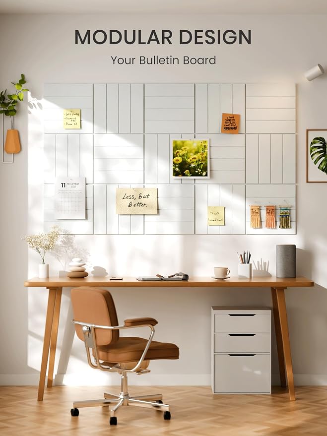 Bumusty 36" x 24" Large Cork Board Alternative, Cold White | 6-Pack Felt Bulletin Board Tiles, 60 Adhesive Tabs, 30 Pushpins, Home, Office, Classroom, Vision Board