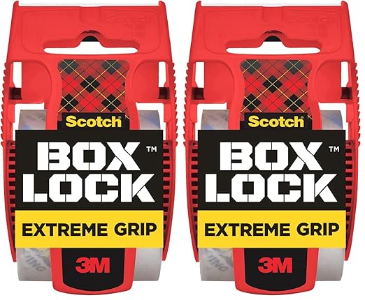 Scotch Box Lock Packaging Tape, 1 Roll with Dispenser, 1.88 in x 800 in, Extreme Grip, Sticks Instantly to Any Box (195) (Pack of 2)