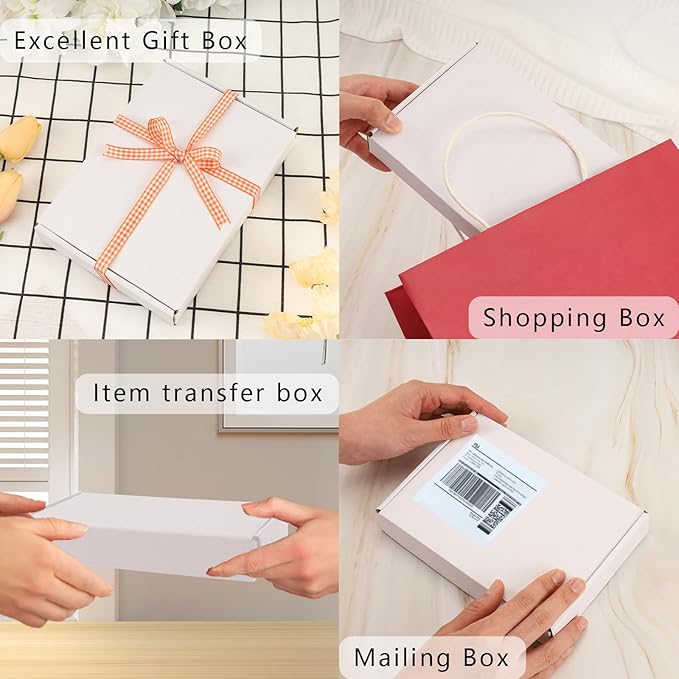 BIOBROWN 7x5x1" 50 Pack Corrugated Cardboard Boxes Small Shipping Box for Packaging Small Business Mailer Mailing White