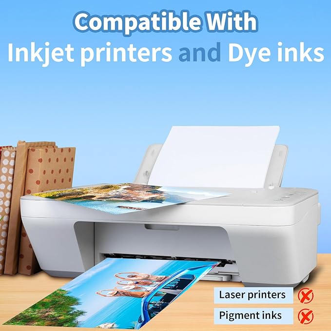 Glossy Photo Paper 8 x 10 inches, 30 Sheets Inkjet Photo Printer Paper, Instant Dry Picture Paper for DIY Chip Bag, Flyers, Cards, Calendars and Brochures(180gsm/48lb)