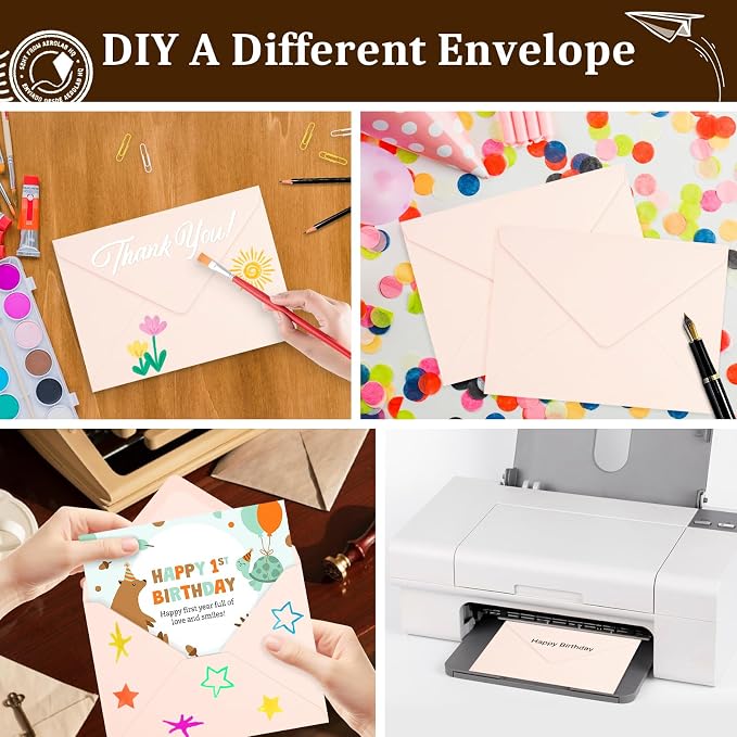 100 Pack A7 Envelopes, Blush Pink Greeting Card Envelopes Self Seal, 5.24 x 7.24 in Envelopes for Birthday Graduation Baby Shower Wedding Invitation Cards